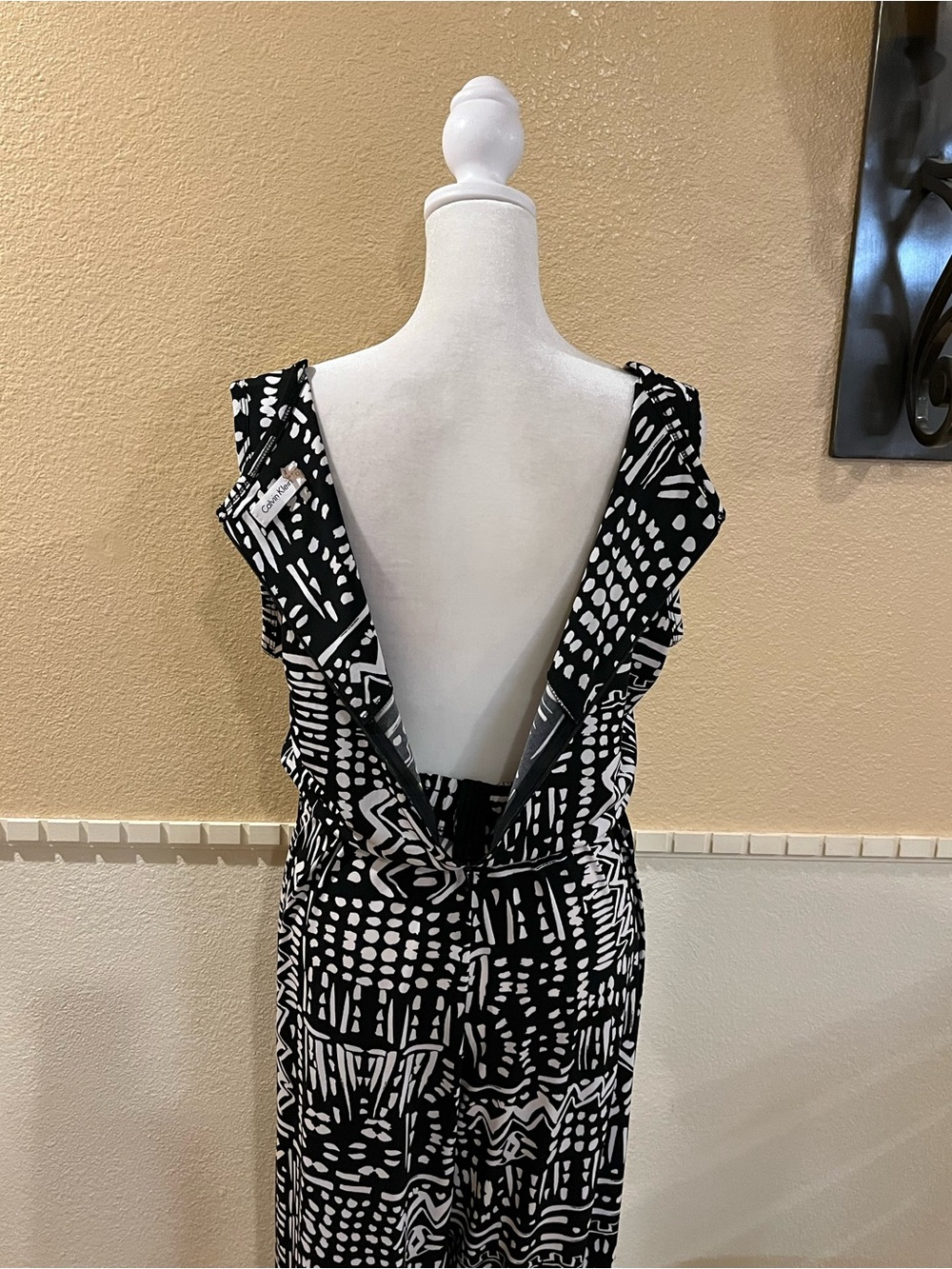Calvin Klein wide-leg jumpsuit/ romper. Stretchy waist. Geometric black white 10 - Picture 5 of 11